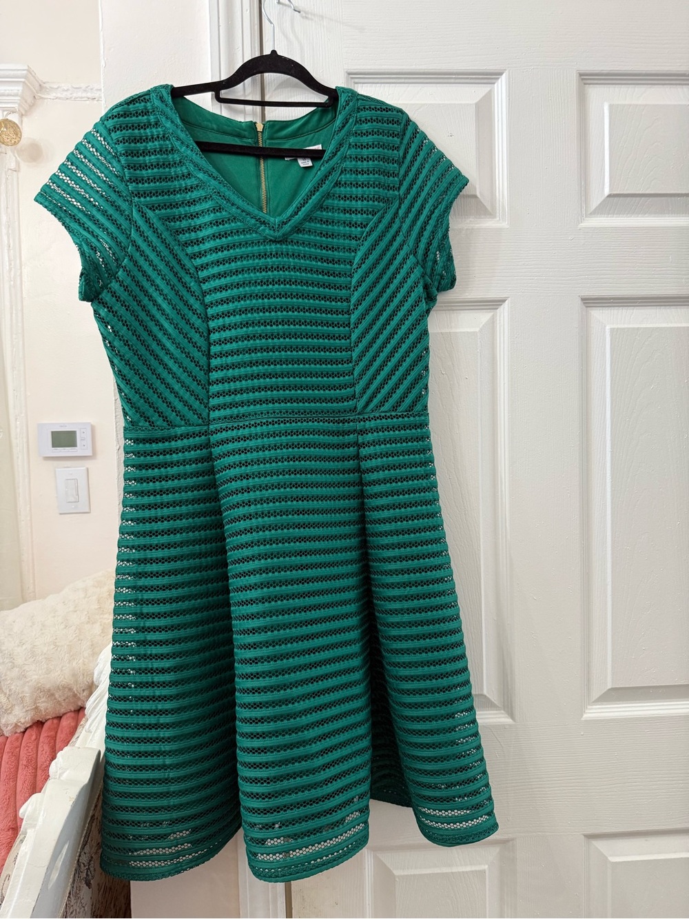 Isaac Mizrahi Teal Green Striped Fit-and-Flare Dress
